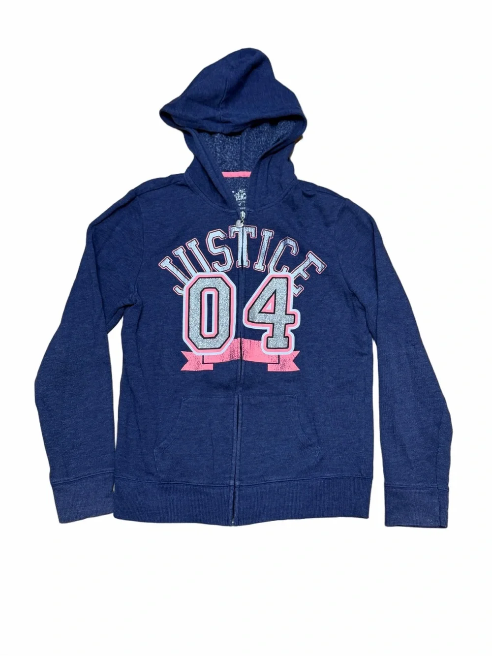 Justice Girls 18 Navy Pink Silver 04 Varsity Graphic Full Zip Hoodie Jacket